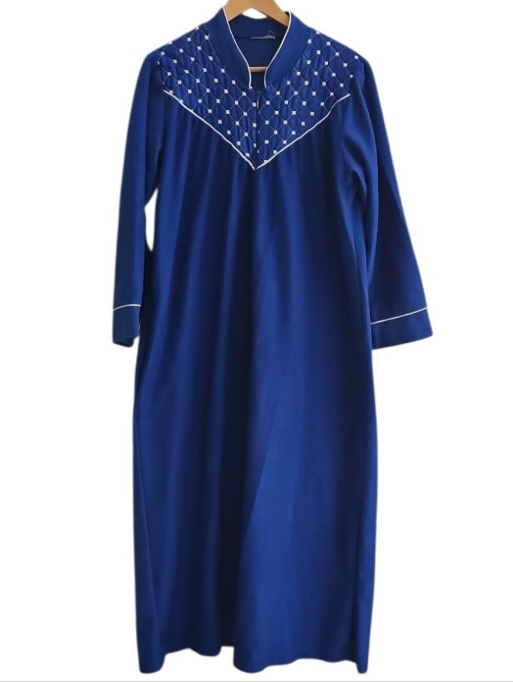 Vintage Royal Blue Fleece Housecoat Robe Zip Front Lounge Dress Women’s XL